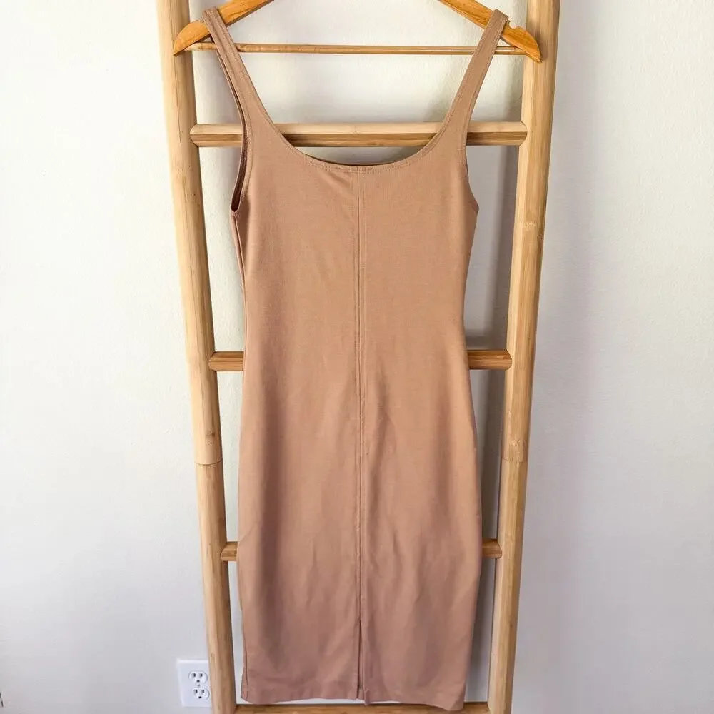 Zara Trafaluc Tan Beige Midi Bodycon Tank Dress Women’s Size Medium